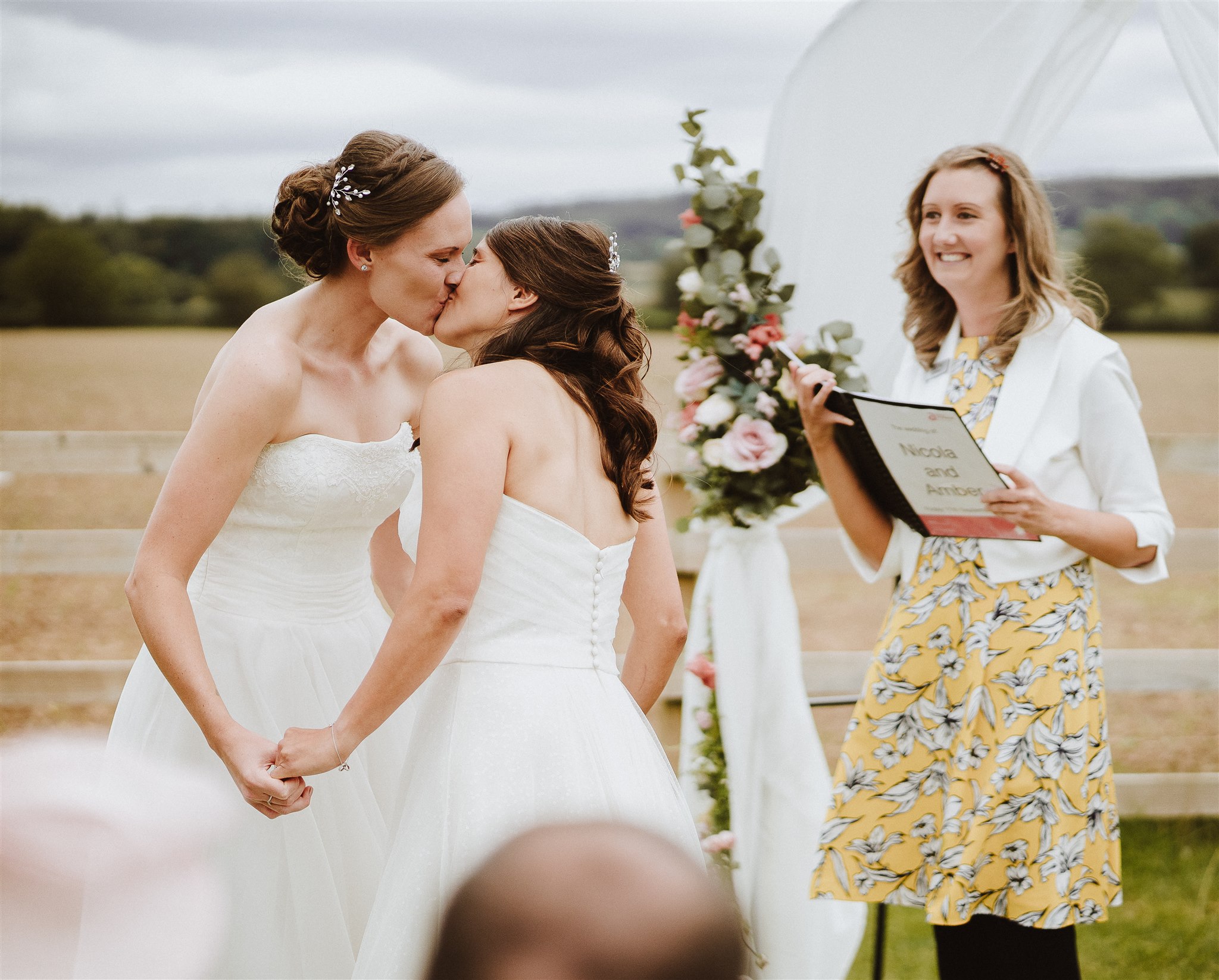 Amber and Nicola's first kiss as Julie Fox looks on, Payhembury