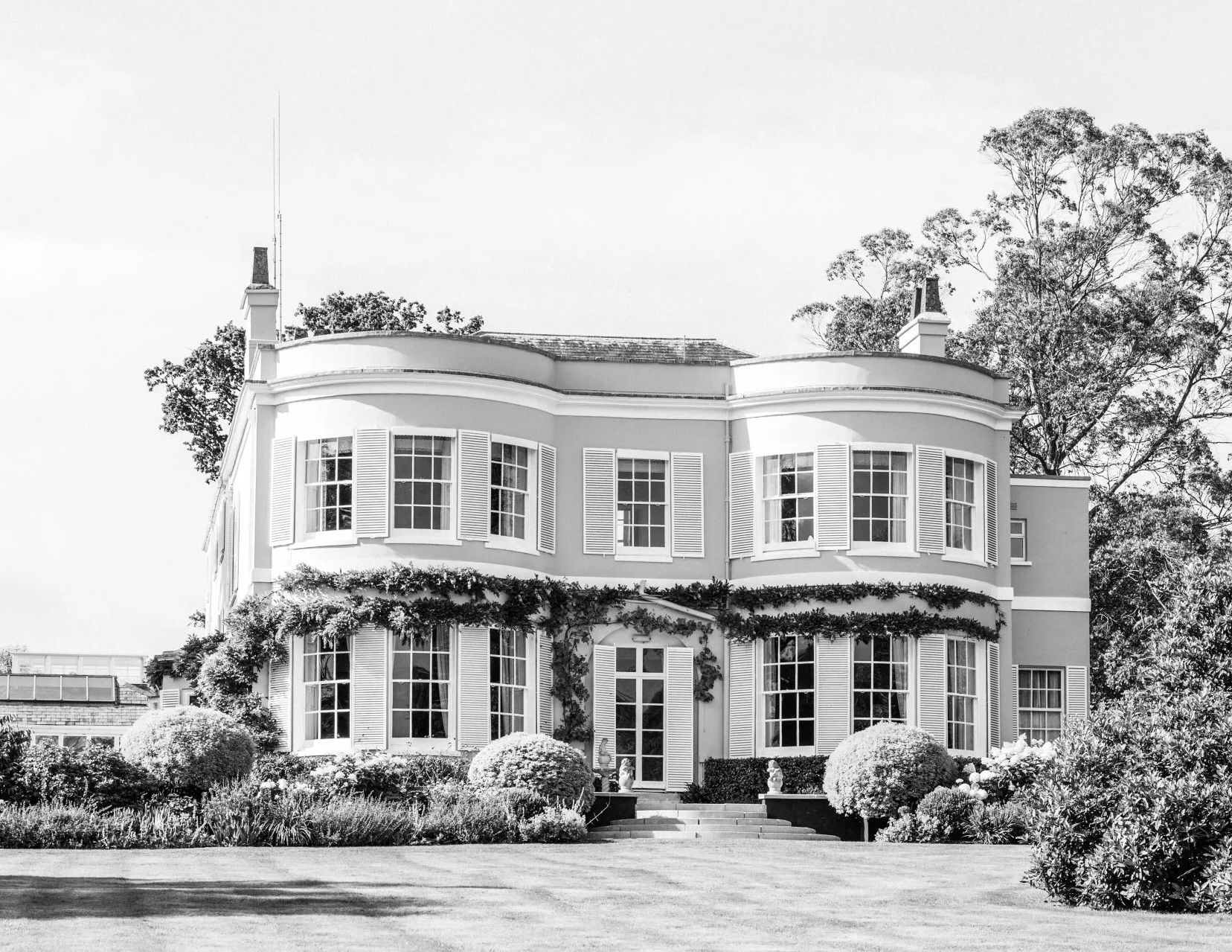 The Deer Park country house near Honiton, in black and white