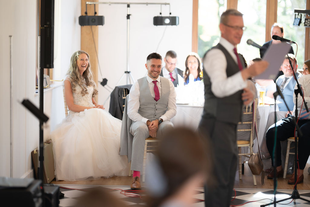 The groom giving his speech at Julie Fox's wedding at Glebe Barn