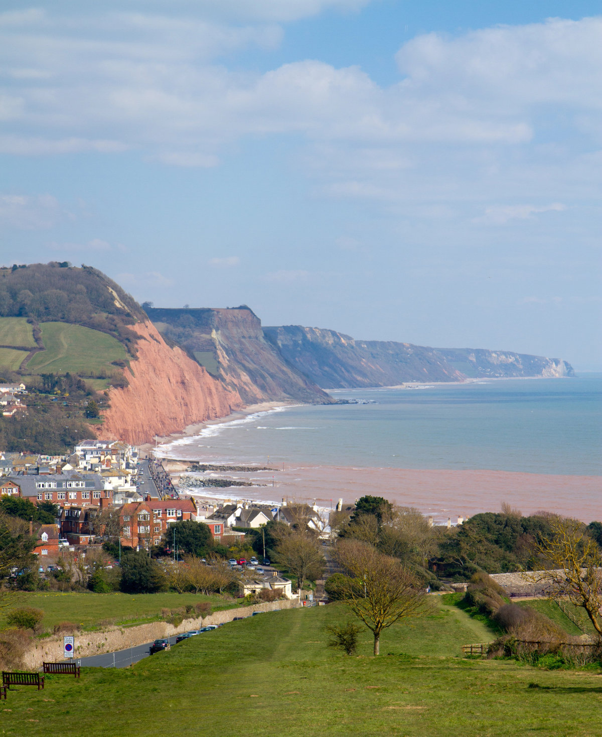 Sidmouth’s red cliffs and seafront on the Jurassic Coast